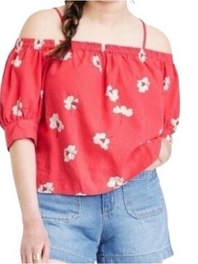 Universal Thread Shirt Womens Medium Linen Square Neck Floral Puff